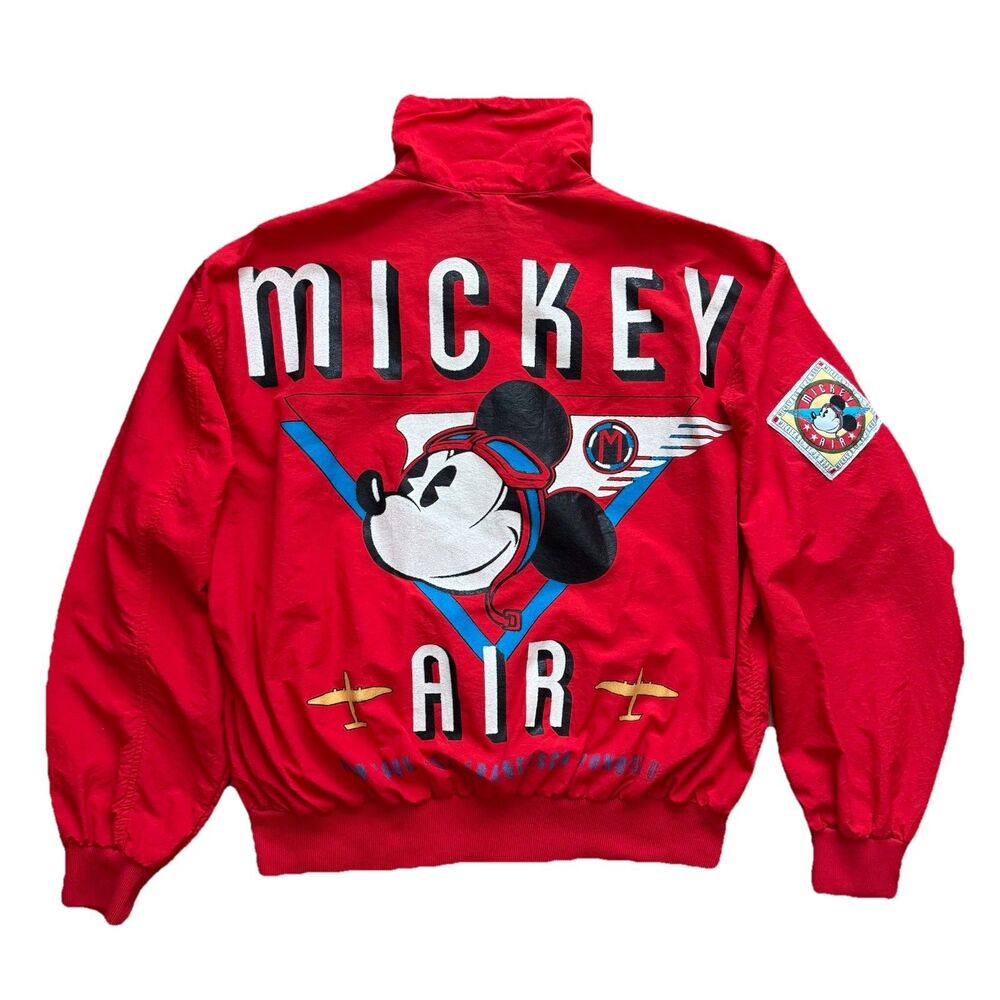 Vintage 70s Mickey Mouse Air Jacket Mens M Red Disney Nylon Bomber USA